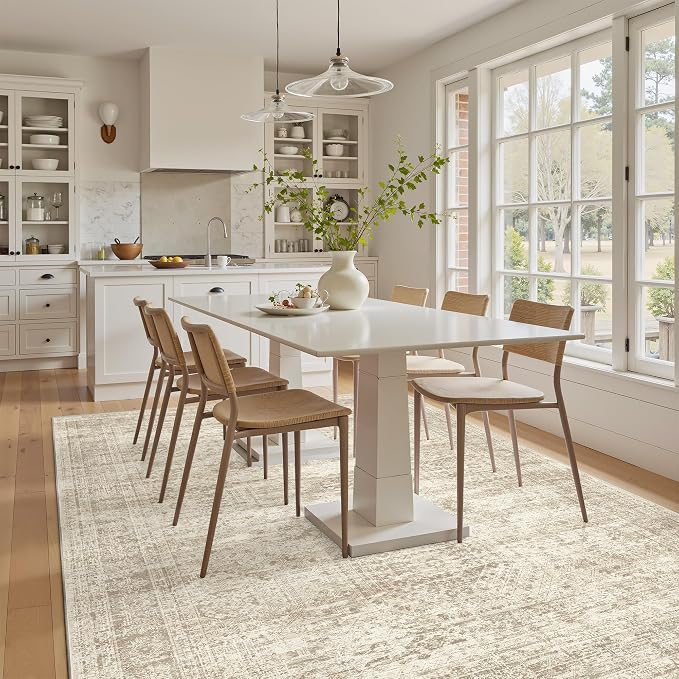 Soalmost 5x7 Area Rugs Beige Low Pile Indoor Washable Trendy Faded Style Rugs - Image 8