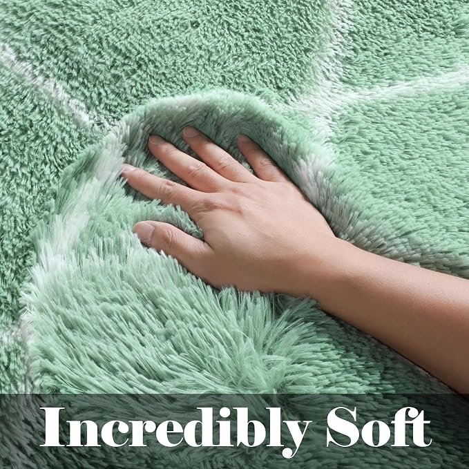 ONASAR Rugs for Living Room Bedroom, 5x8 Fluffy Sage Green and White Area Rug - Image 2