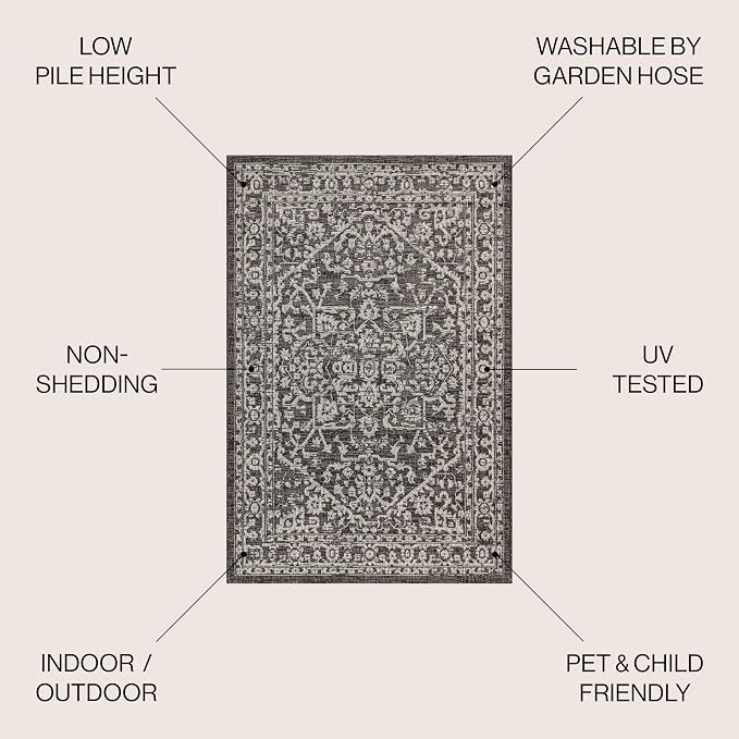 JONATHAN Y Boho Medallion Indoor Outdoor Area Rug 4X6 Black/Gray, Malta - Image 3