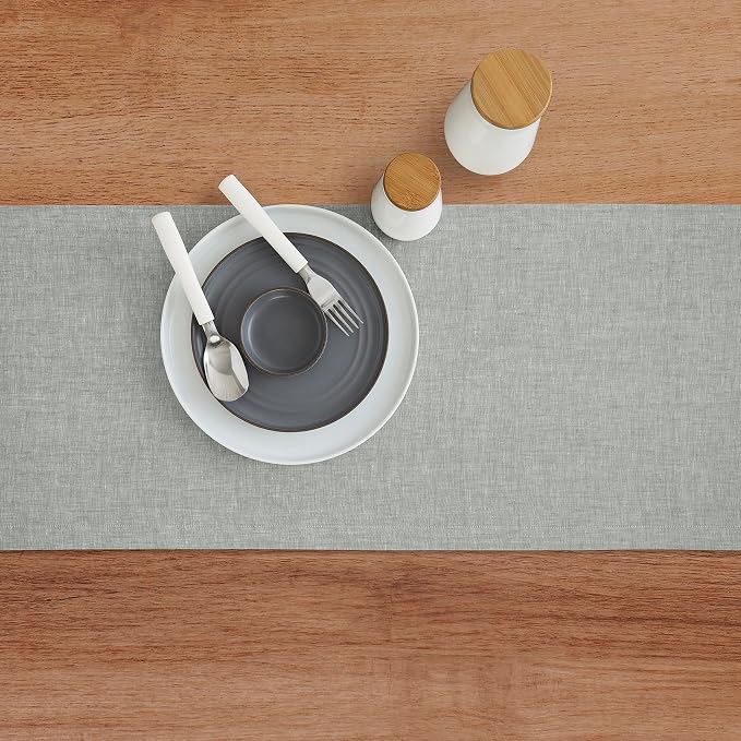 Solino Home 100% Pure Linen Table Runner Chambray Grey, Athena 14 x 132 in | - Image 3