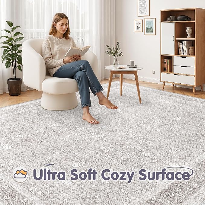 Washable Rug 9x12 Area Rugs: Vintage Floral Rugs - Image 9