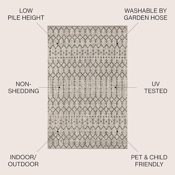 JONATHAN Y Moroccan Geometric Indoor Outdoor Round Area Rug 8 Ft Light - Image 2