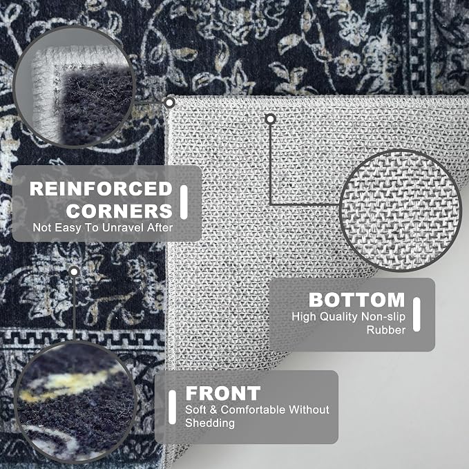 KILOCOCO Small Area Rug 2x3 Entryway Rugs Printed Vintage Floral Washable Rug - Image 5