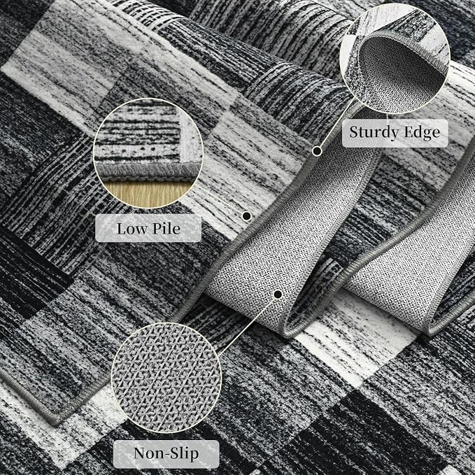 Terrug Black and White Checkered Rug - Image 6