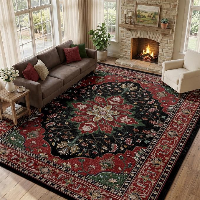 RELEANY Area Rugs Large 10'x12' Washable Non-Slip, Floral Vintage Distress - Image 2