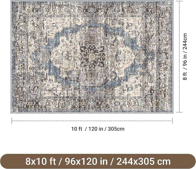 befbee 8x10 Area Rugs for Living Room, Stain Resistant Neutral Washable Rugs - Image 2