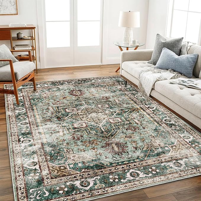 CHAMPLANT 3'x5' Vintage Washable Thin Green Area Rug Tangerine Traditional - Image 3