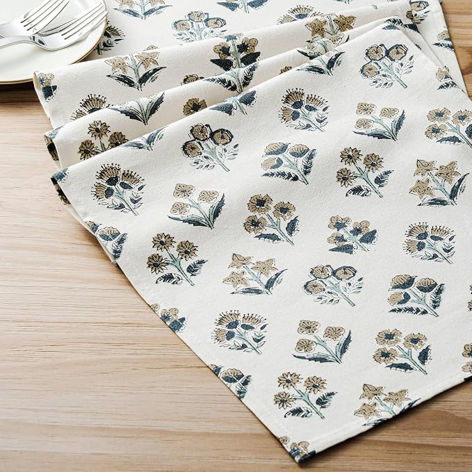 Block Print Floral Decorative Table Runners, 13x36 Inch Latte | 100% Organic - Image 6