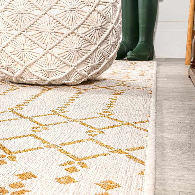 JONATHAN Y Moroccan Geometric Indoor Outdoor Area Rug 4X6 Cream/Yellow - Image 8