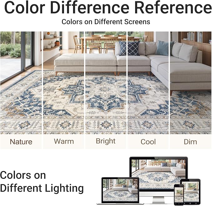 befbee 5x7 Area Rug for Living Rooms, Stain Resistant Neutral Washable Rugs for - Image 6
