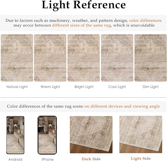2x8 Washable Neutral Runner Rug Beige Vintage Hallway Kitchen Carpet Non-Slip - Image 8