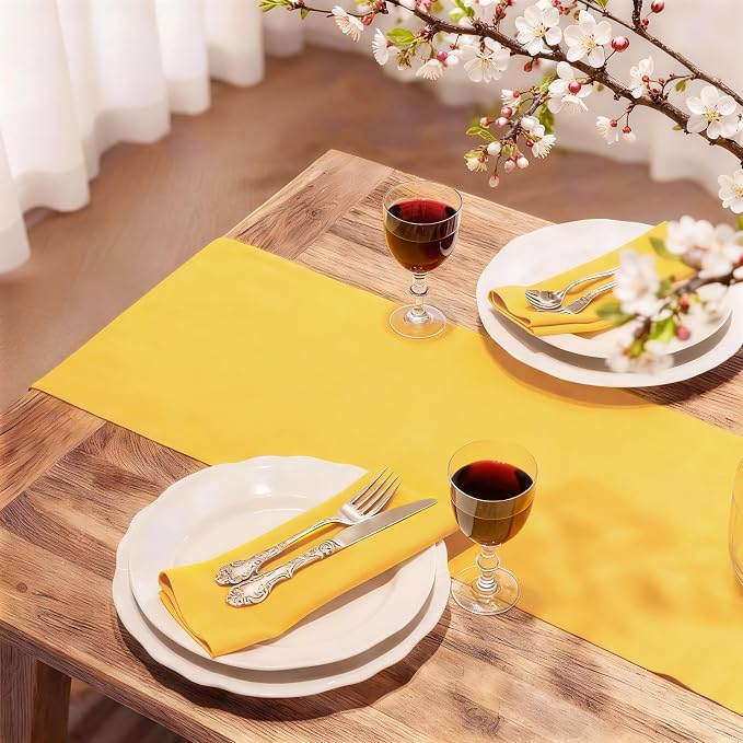 FOLINS&HOME Yellow Waterproof Decorative Table Runner 72 Inches Long | 210GSM - Image 2
