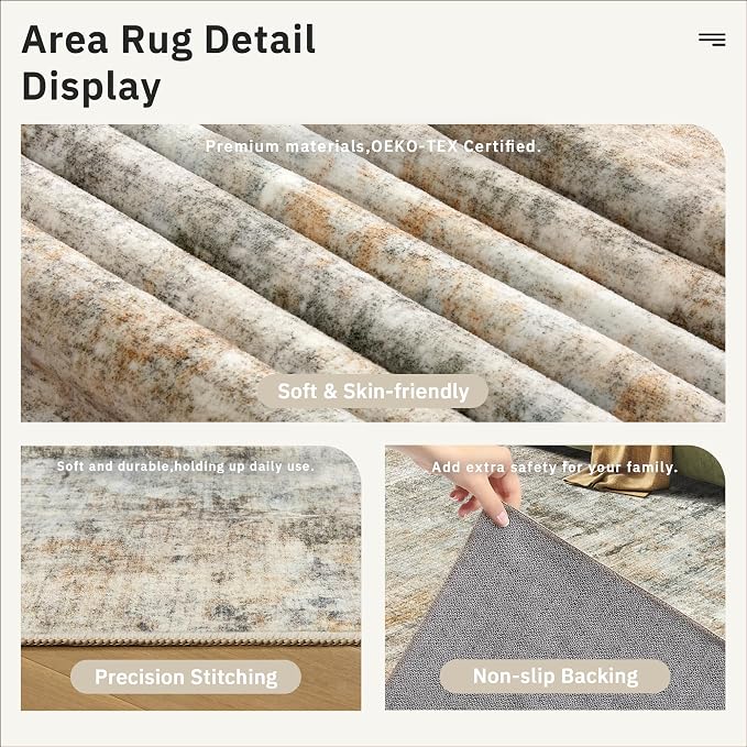 Soalmost Abstract Rug 5x7 Machine Washable Area Indoor Orange Low Pile Non-Slip - Image 6