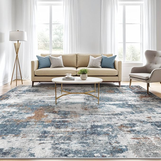 5x7 Area Rugs Living Room: Washable Large Abstract Neutral Modern Soft Rug - Image 5