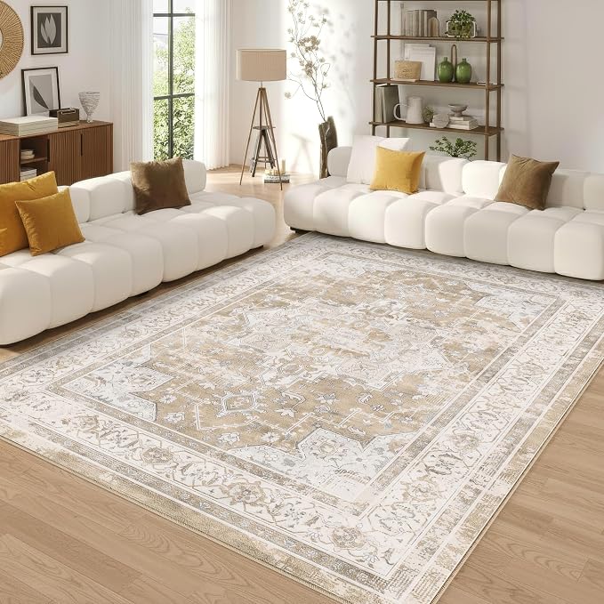 10x14 Area Rug for Living Room-Vintage Farmhouse Boho Floral Neutral Washable - Image 6