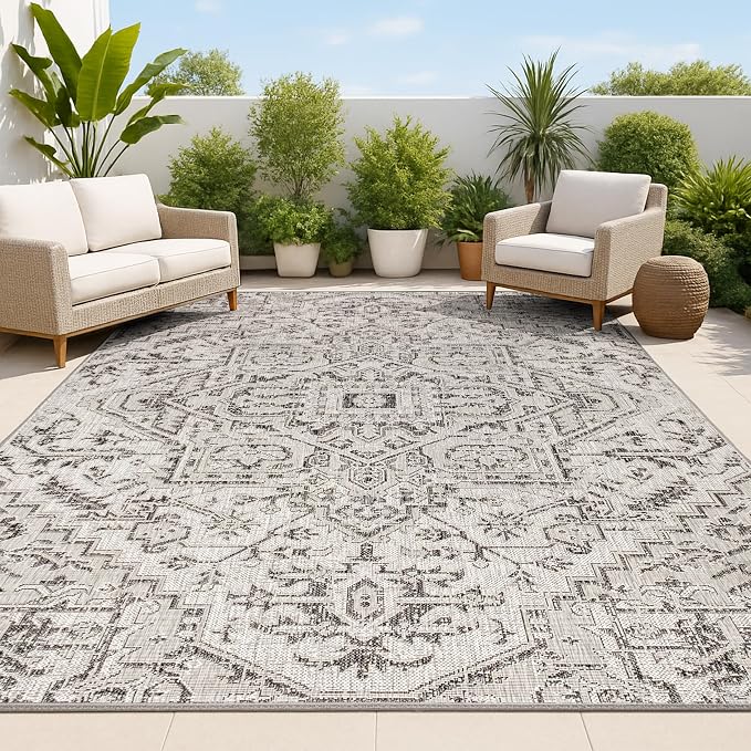JONATHAN Y Boho Medallion Indoor Outdoor Area Rug 4X6 Black/Gray, Estrella by JONATHANY