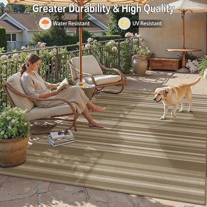 4x6 Easy Jute Stripe Area Rug Washable Beige Brown Indoor Outdoor Rug Non Slip - Image 5