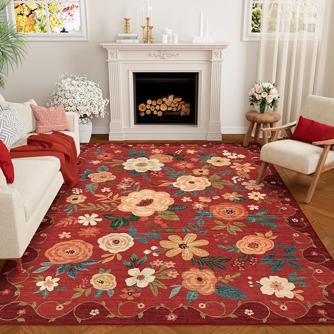 DUKINO 5x7 Area Rug, Floral Rugs by DUKINO