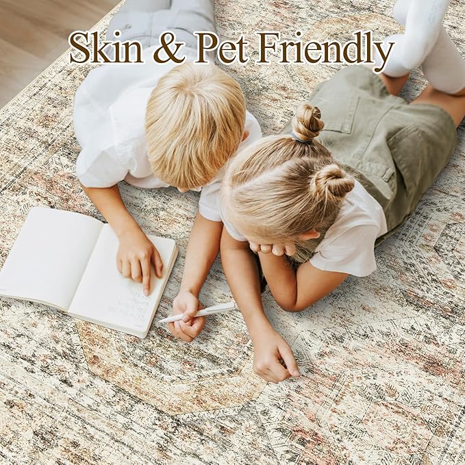Soalmost 9x12 Area Rugs for Living Room, Non Slip Machine Washable Vintage Rugs - Image 4