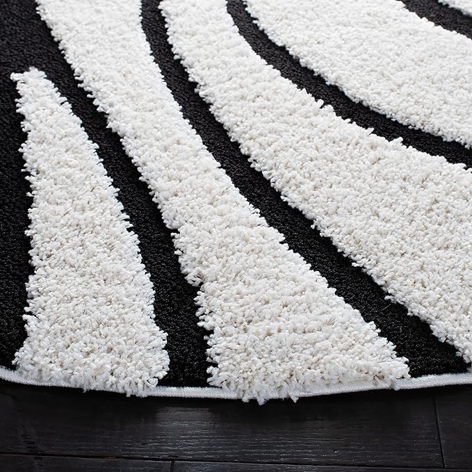 SAFAVIEH Florida Shag Collection 4' Round Ivory / Black SG471 Abstract Wave - Image 5