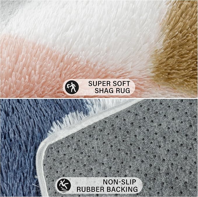 PureCozy Checkered Rug 3x5 for Living Room, Modern Rainbow Shag Rug Super Soft - Image 6