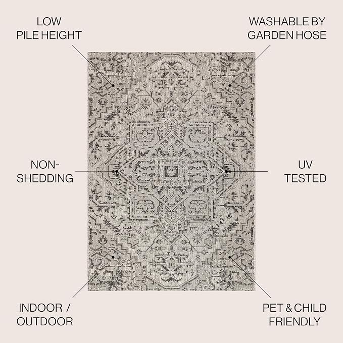JONATHAN Y Boho Medallion Indoor Outdoor Area Rug 9X12 Black/Gray, Estrella - Image 3