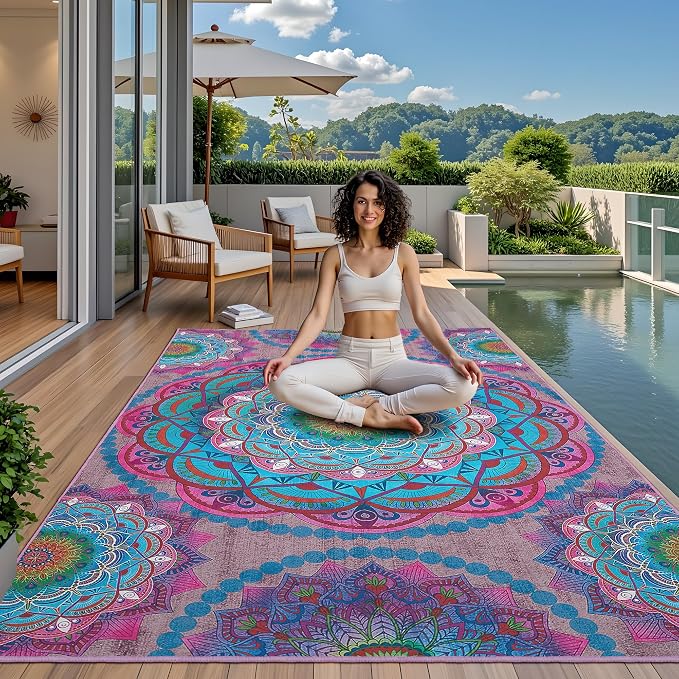 Arenarug Meditation Indoor Outdoor Rug 5x8 ft Mandala Pattern Rug Boho Style - Image 3