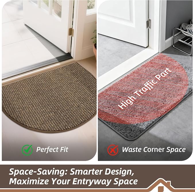 BEQHAUSE Dirt Trapper Door Mat 24" x 36" Half Circle Non-Slip Washable Doormats - Image 6