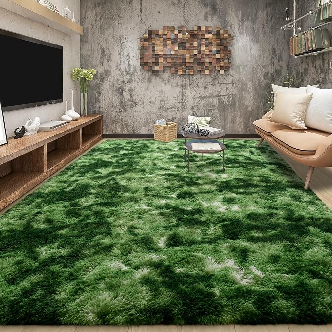 Tepook Fluffy Dark Green Rugs for Living Room Bedroom, 8x10 Soft Area Rug by Tepook
