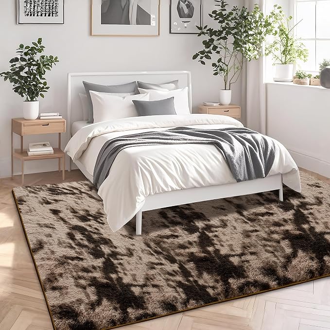 6x9 Tie-dyed Brown Area Rugs for Living Room, Large Fluffy Shag Rug for Bedroom - Image 3