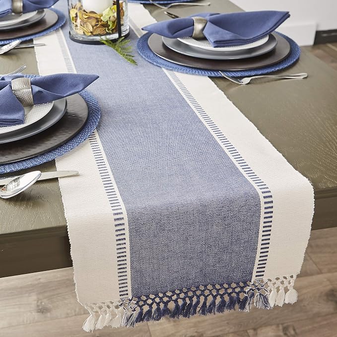 DII Dobby Stripe Woven Table Runner, 13x72-inch, French Blue - Image 5