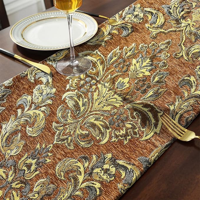 Gradient Sparkling Table Runner 120 inches Long Luxury Vintage Caramel | - Image 5
