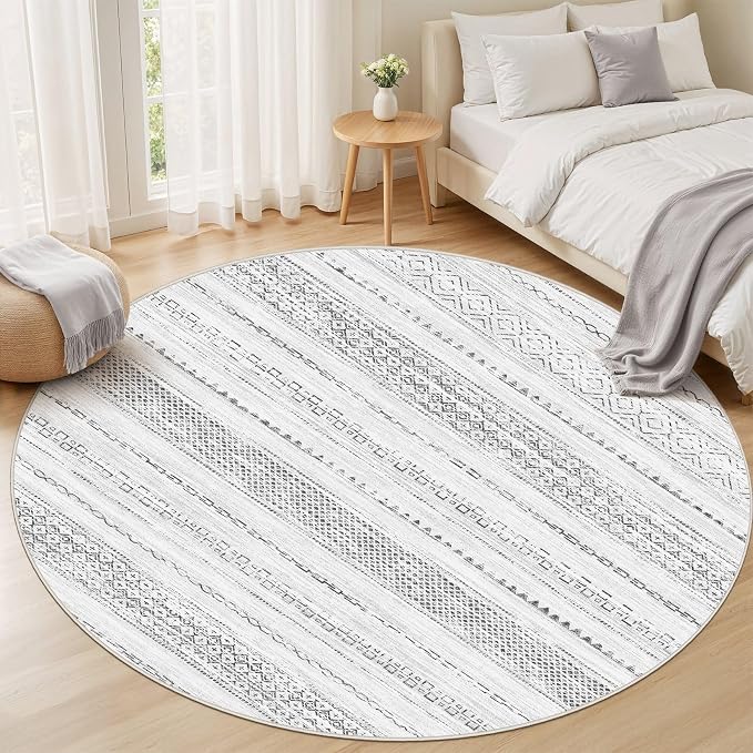 Nakagishi Round Rug Boho Area Rugs: 6x6 Washable Large Circle Neutral Soft - Image 5