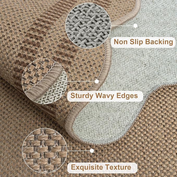 Scalloped 5x7 Rug for Living Room, Easy Jute Washable Outdoor Patio Carpet - Image 4