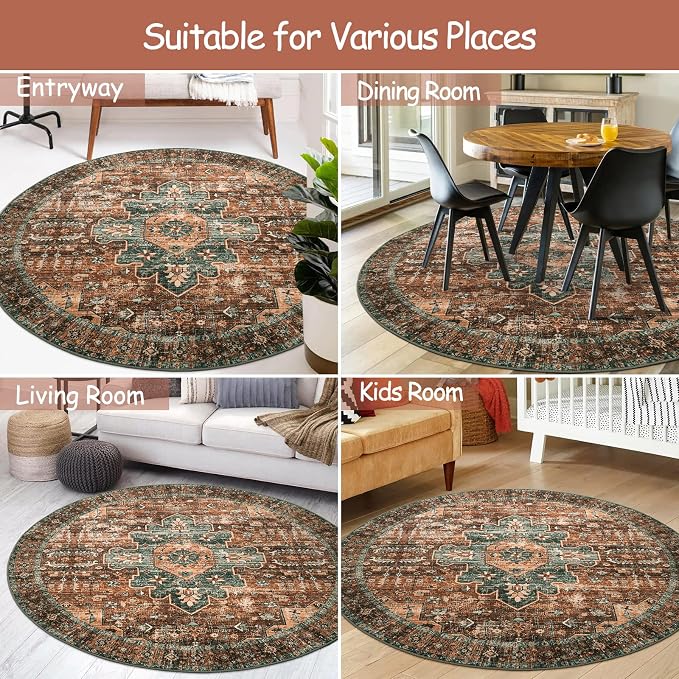 Moynesa Ultra-Thin Washable Round Rug - 5ft Entryway Round Rug Vintage Kitchen - Image 8
