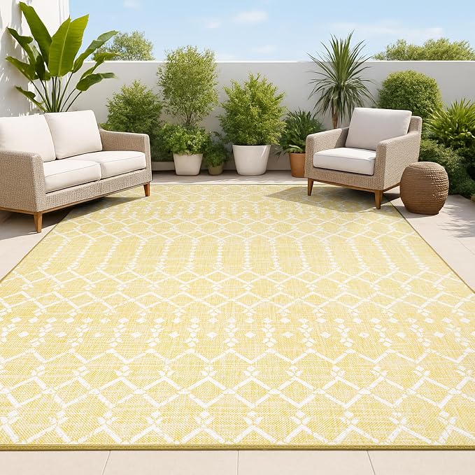 JONATHAN Y Moroccan Geometric Indoor Outdoor Area Rug 9X12 Yellow/Cream by JONATHANY