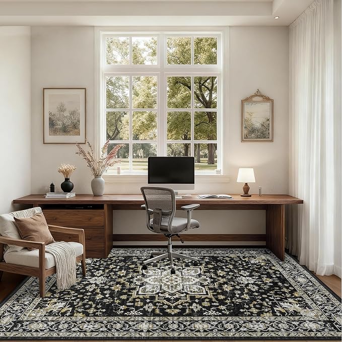8x10 Area Rugs for Living Room: Washable Rug Soft Vintage Boho Medallion Carpet - Image 6