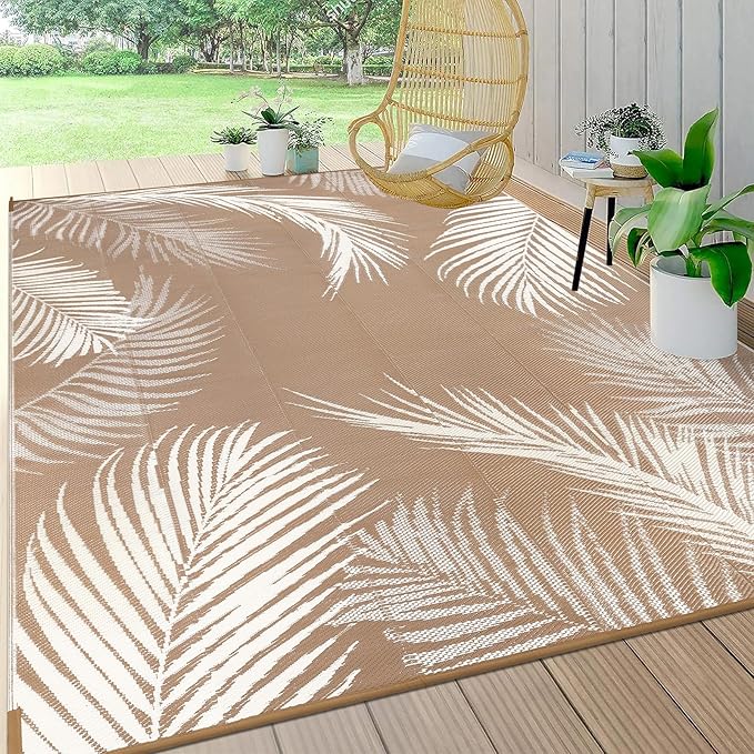 Pauwer Waterproof Outdoor Rug 10x14, Reversible Plastic Straw Patio Camping Rug by Pauwer