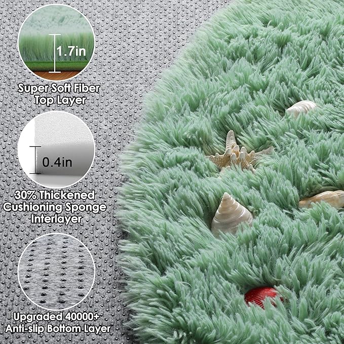 ONASAR Sage Green Round Area Rug 4ft, Fluffy Soft Bedroom Circle Rugs - Image 2
