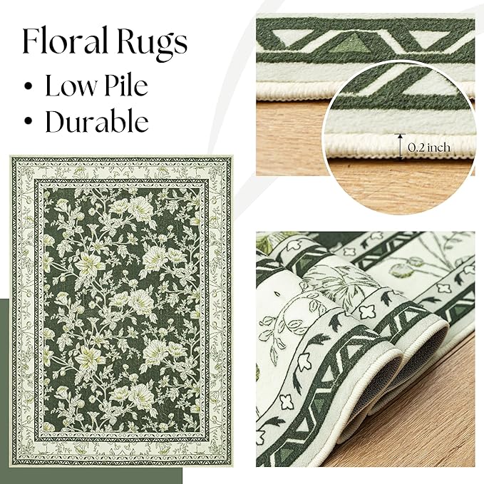 Olive Green Boho 9x12 Rug Living Room Extra Large Washable Non Slip Soft - Image 5