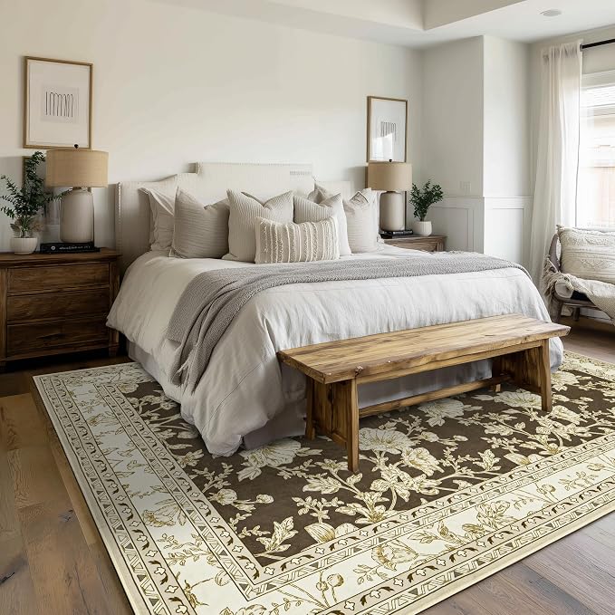 Brown Floral Area Rugs 6x9 Living Room, Vintage Modern Farmhouse Boho Indoor - Image 6