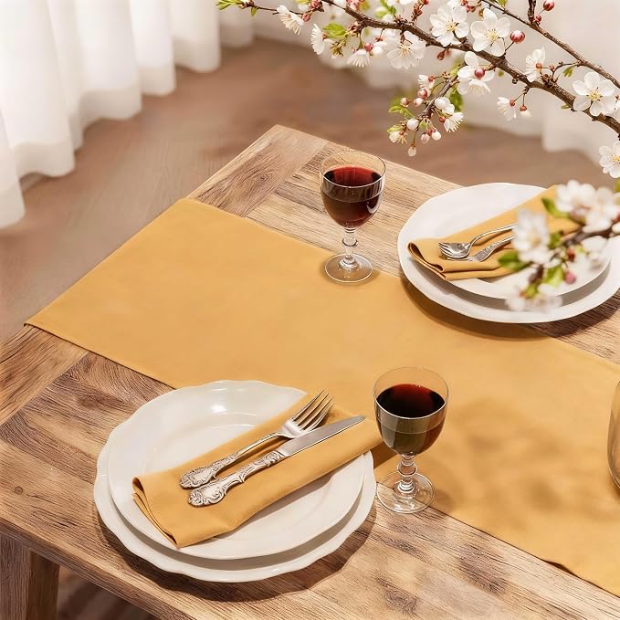 FOLINS&HOME Gold Waterproof Decorative Table Runner 48 Inches Long | 210GSM - Image 2