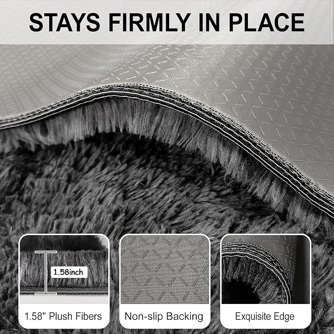 2x3 ft Shaggy Small Black Rug, Tie Dye Soft Fluffy Carpet Bedside Fuzzy Area - Image 5