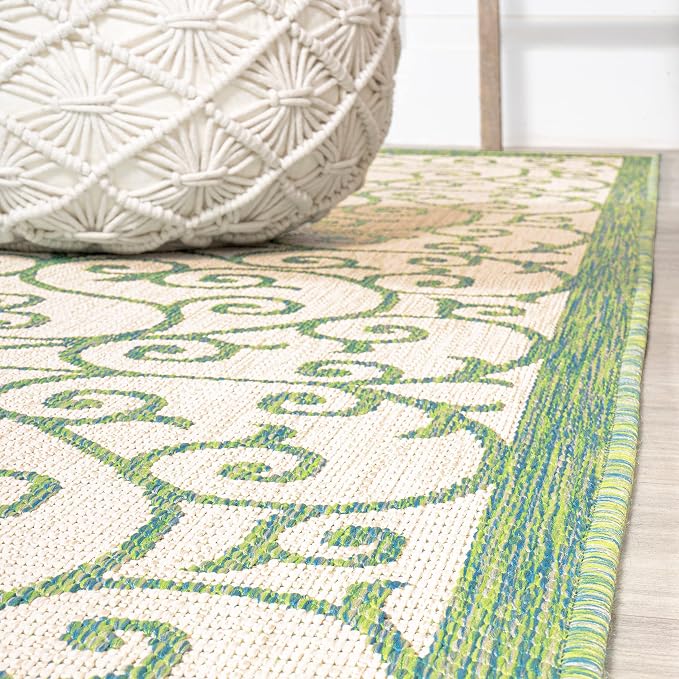 JONATHAN Y Vintage Filigree Indoor Outdoor Area Rug 4X6 Cream/Green, Madrid - Image 8