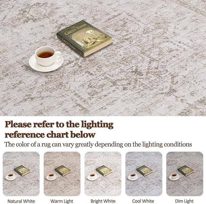 5x7 Area Rugs for Living Room:Beige Washable Vintage Medallion Carpet Non-Slip - Image 9