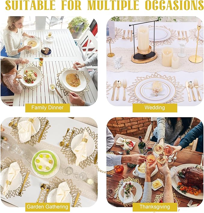 Set of 6 Round Placemats Gold, Heat-Resistant PVC Table Mats - Image 7