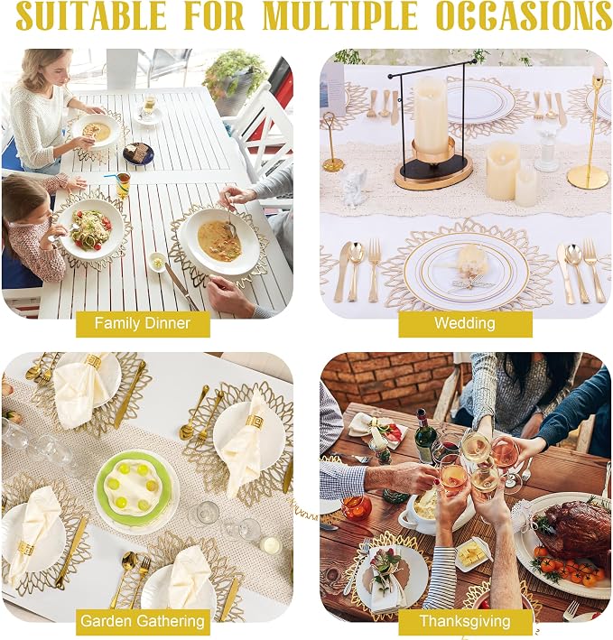 Set of 8 Round Placemats Gold, Heat-Resistant PVC Table Mats - Image 7