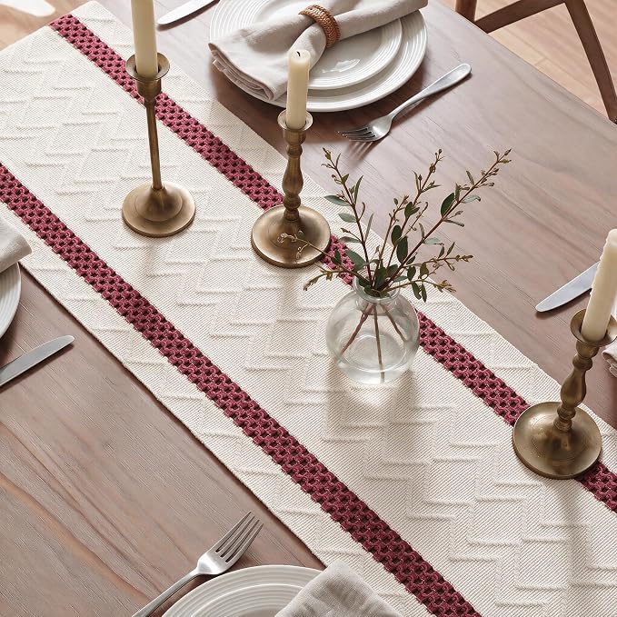 Artoid Mode Red Stripe Woven Rustic Table Runner 12x72 Inch | Holiday Kitchen - Image 4