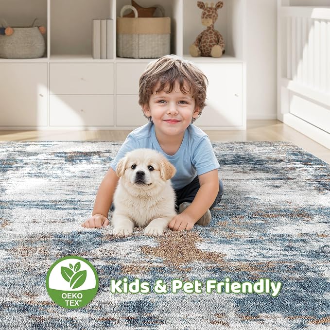 5x7 Area Rugs Living Room: Washable Large Abstract Neutral Modern Soft Rug - Image 7
