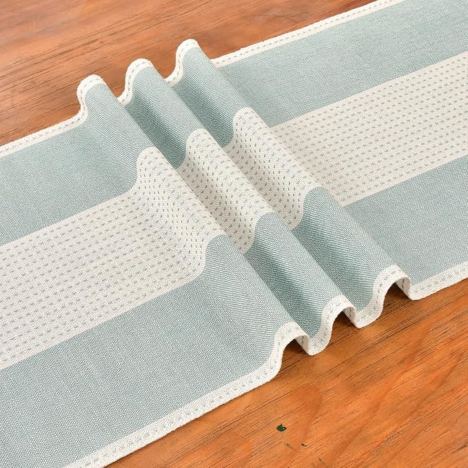 Wracra Linen Table Runner, Stripe Table Runners 36 Inches Long Aque Blue | - Image 2